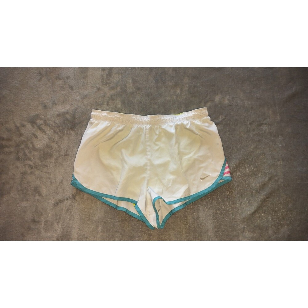 Nike Shorts Womens XS White Blue & Neon Yellow Dri-Fit Breathable Gym Ladies